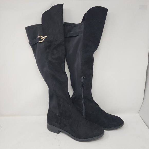 Rebel Riding Boots Womens 7.5 Black Onley Suede Almond Toe Knee High Boots - Picture 1 of 9